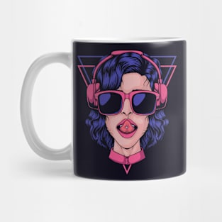 Modern Gamer Girl with Headphones and Tongue Piercing Mug